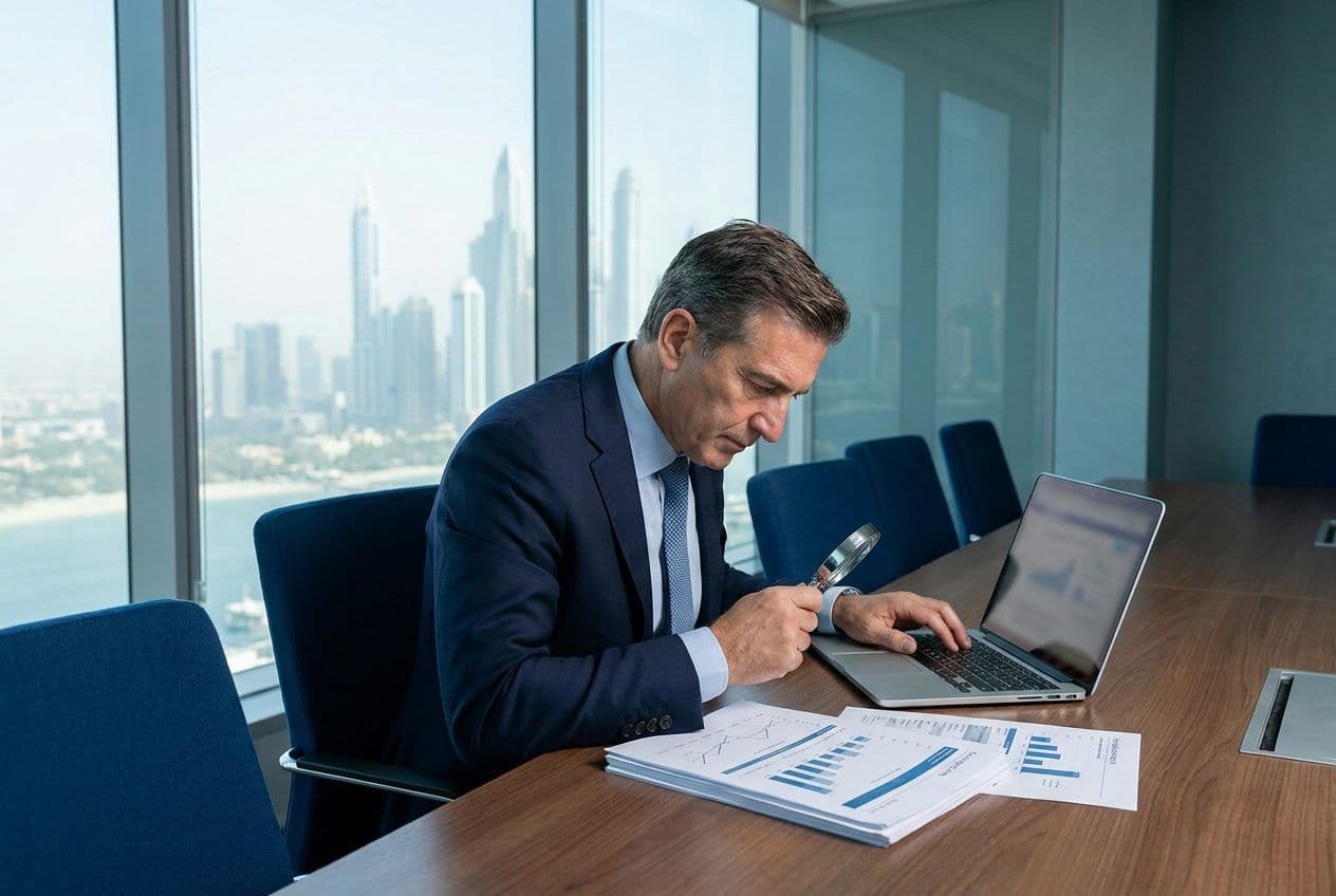 Investor reviewing evaluation documents
