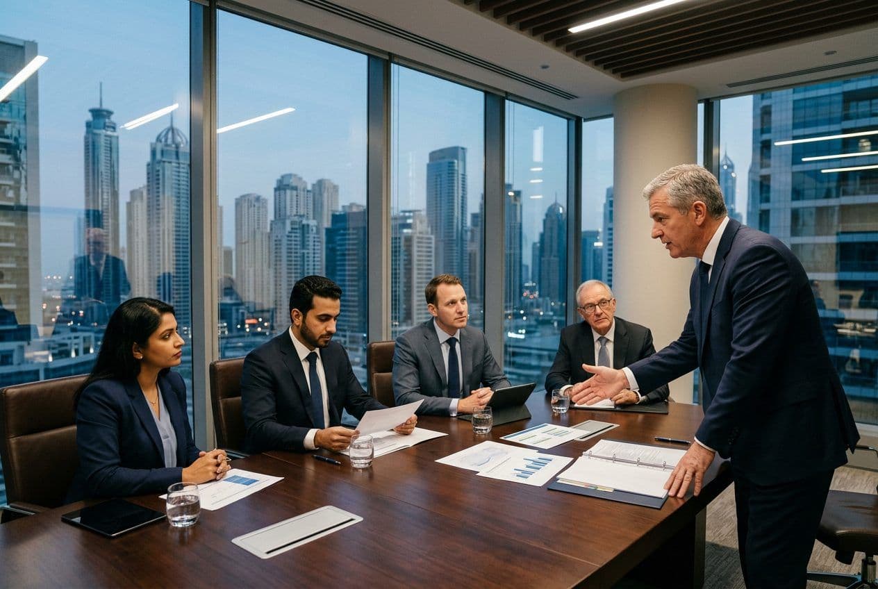 Board members in a governance discussion